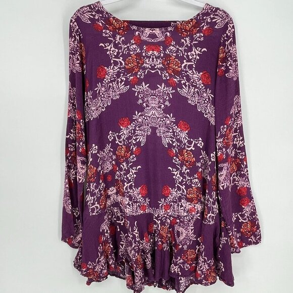 Free People Floral Peplum Ruffled Open Back Mini Dress SMOOTH TALKER FLORAL - Picture 2 of 11